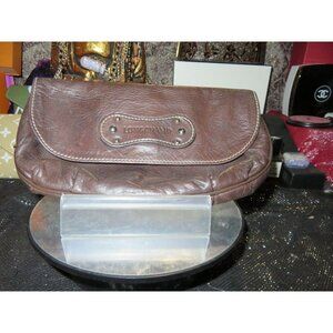 Longchamp Vintage Brown Italian Leather Luxury Snap Closure Flap Clutch Pouch